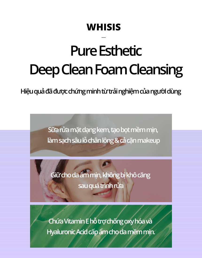 Sữa Rửa Mặt Trắng Da Vitamin E WHISIS Pure Esthetic Deep Clean Foam Cleansing 120ml