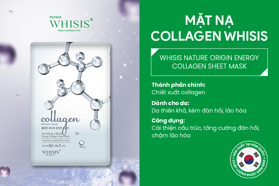 Mặt Nạ Giấy Hàn Quốc WHISIS Nature Origin Energy Collagen Sheet Mask Chống Lão Hóa 25ml