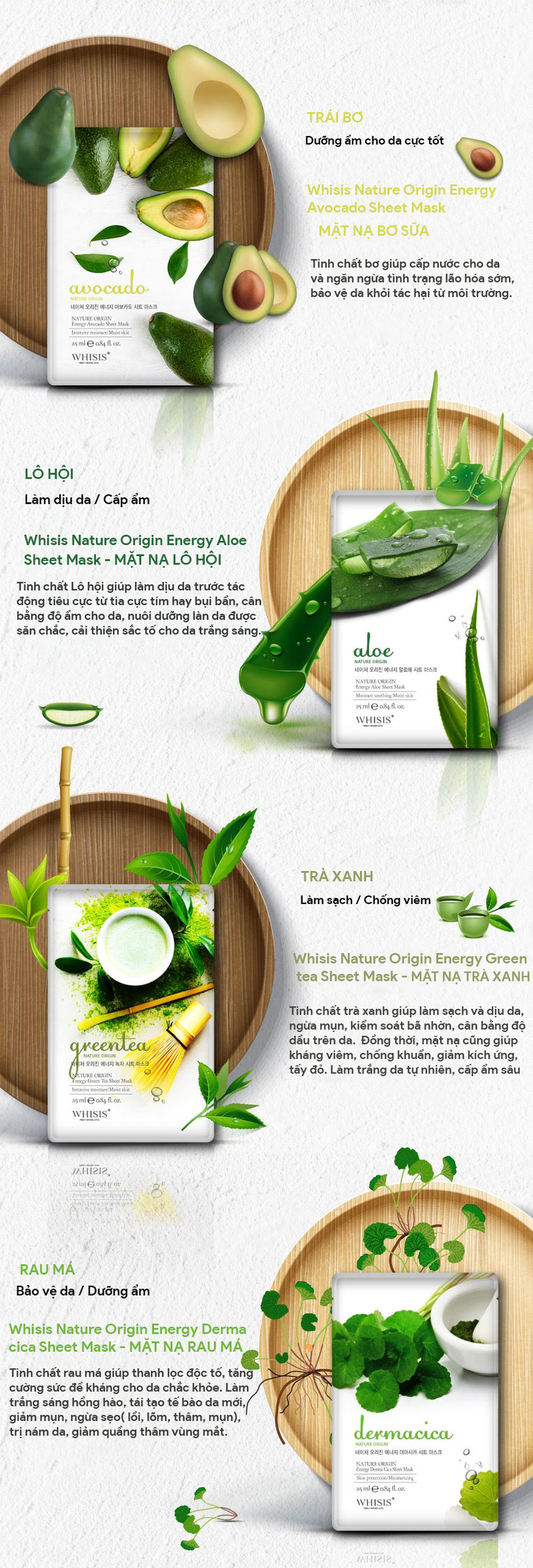 Mặt Nạ Giấy Hàn Quốc Cấp Ẩm WHISIS Nature Origin Energy Aloe Sheet Mask Chiết Xuất Lô Hội 25ml