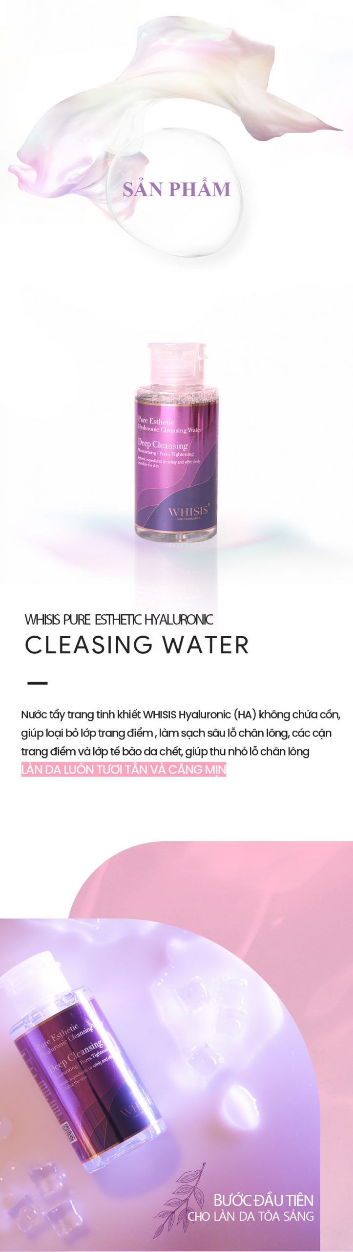 Nước Tẩy Trang Cho Da Nhạy Cảm WHISIS Pure Esthetic Hyaluronic Cleansing Water Không Cồn, Không Hương Liệu 300ml
