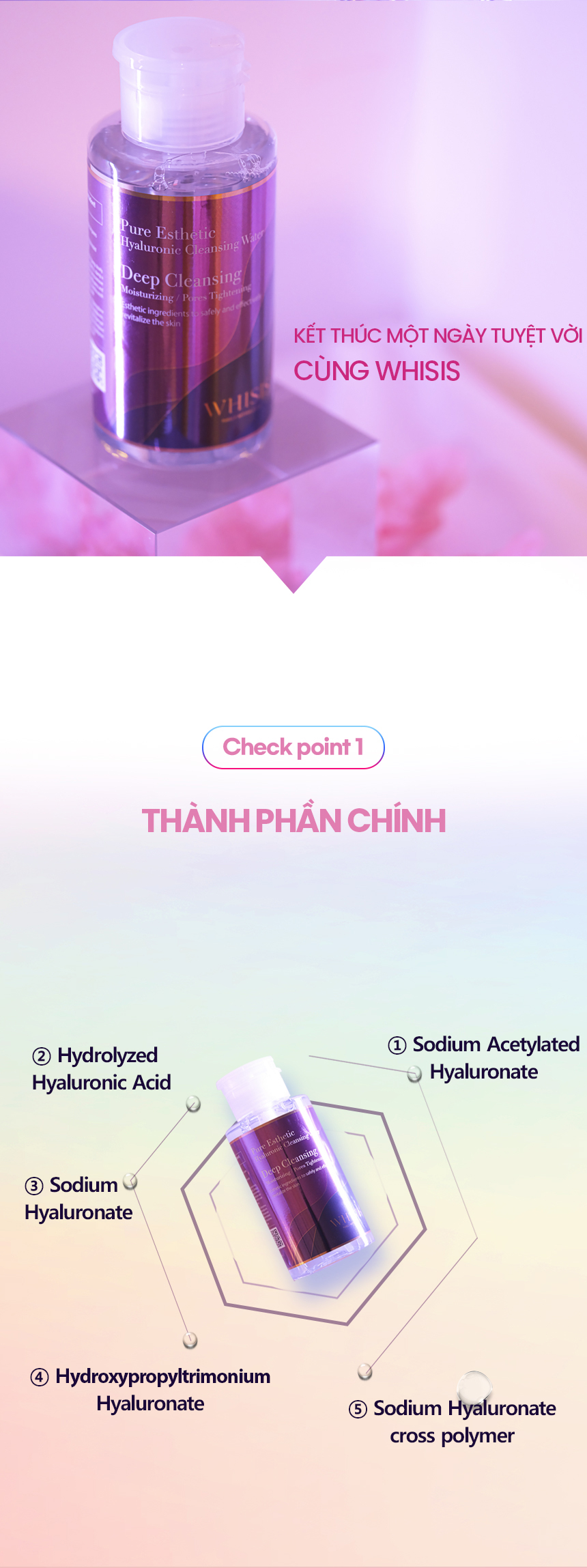 Nước Tẩy Trang Cho Da Nhạy Cảm WHISIS Pure Esthetic Hyaluronic Cleansing Water Không Cồn, Không Hương Liệu 300ml